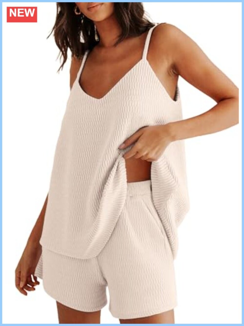 Textured Knit 2 Piece Short Set V Neck Tank Top & Shorts